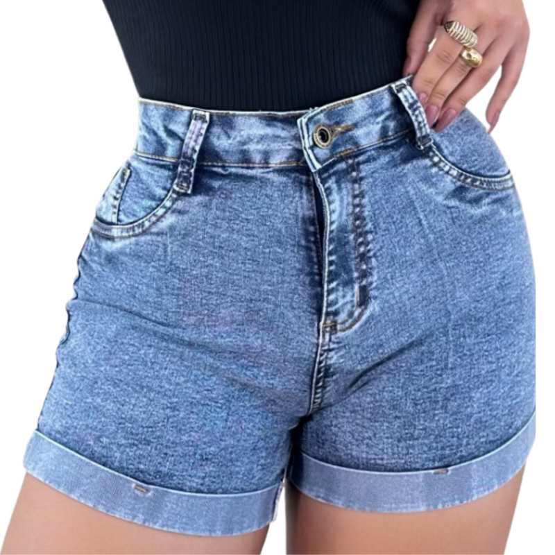 Short Jeans Feminino Barra Dobrada