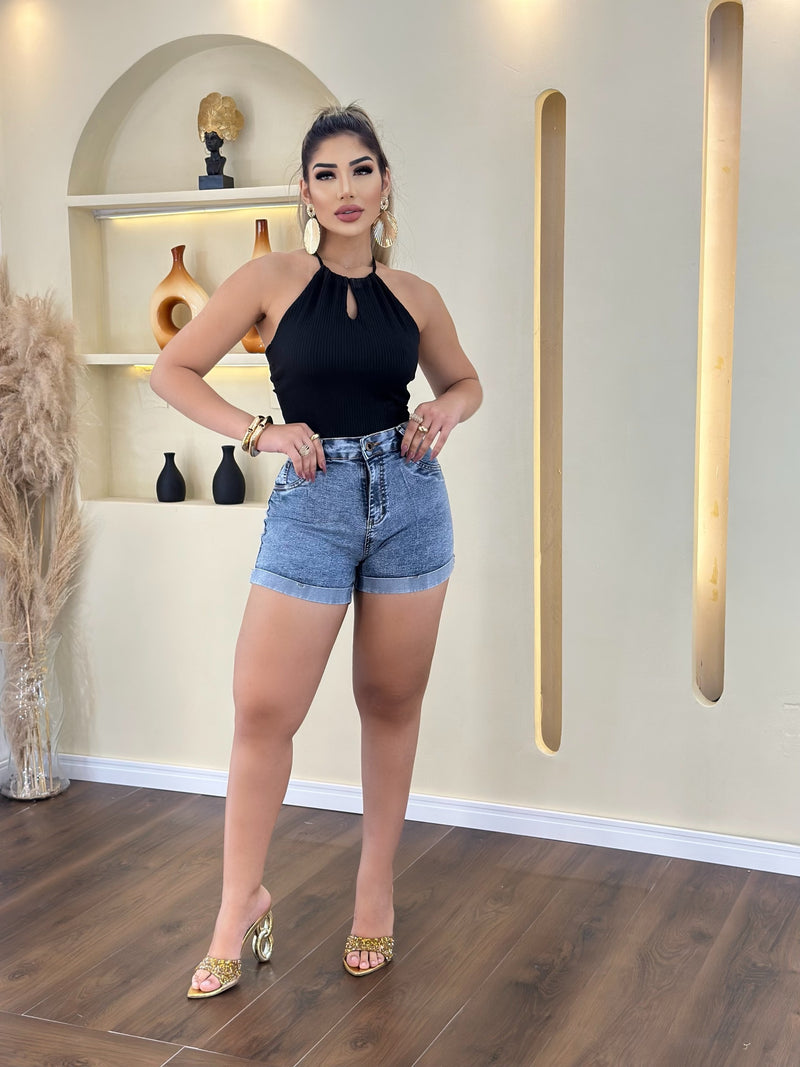 Short Jeans Feminino Barra Dobrada