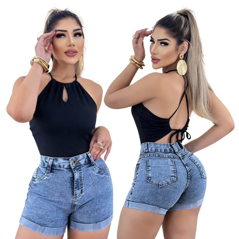 Short Jeans Feminino Barra Dobrada