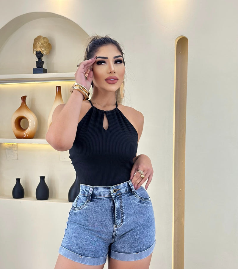 Short Jeans Feminino Barra Dobrada