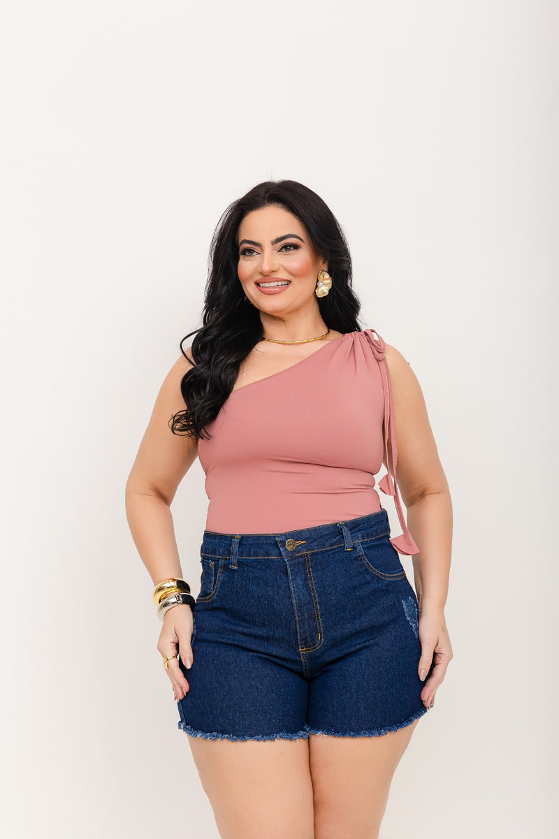 Short Jeans Plus Size Cintura Alta Destroyed
