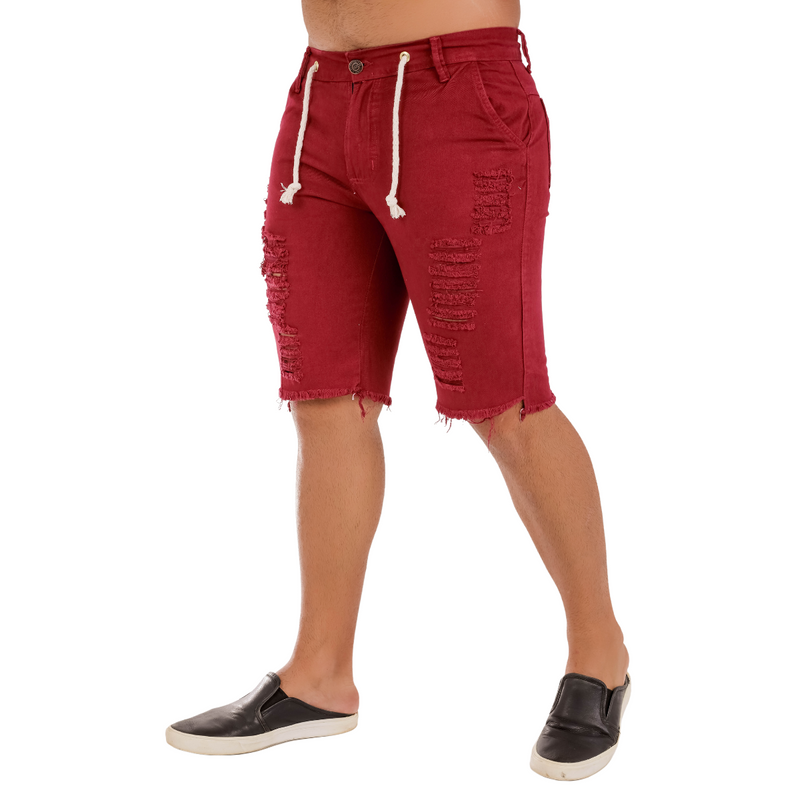 Bermuda Jeans Masculina Destroyed 100% Algodão Vemelha - bermuda jeans masculina 01 -