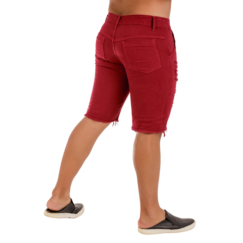 Bermuda Jeans Masculina Destroyed 100% Algodão Vemelha -  -