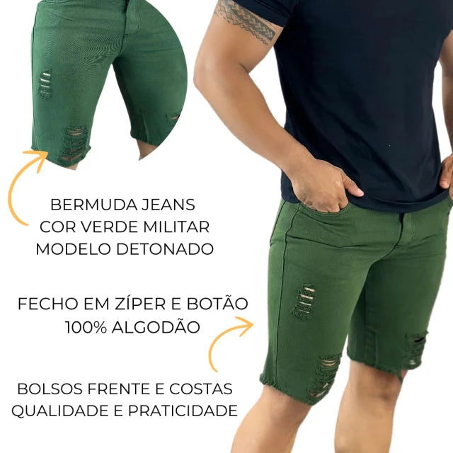 Bermuda Jeans Masculina Destroyed Detonada - Bs Multimarcas