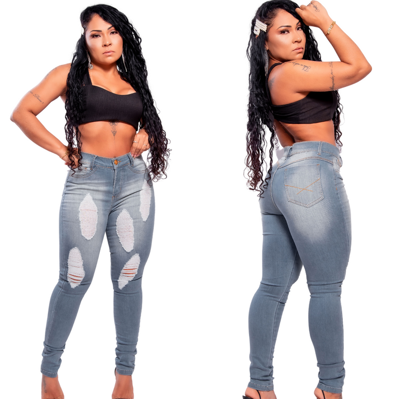Calça Jeans Feminina Rasgada Destroyed Cintura Alta - Bs Multimarcas