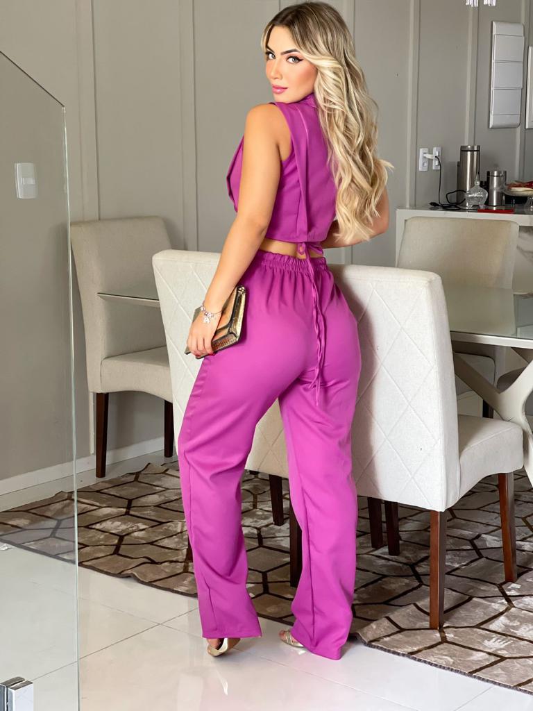 Conjunto Alfaiataria Feminino Calça e Cropped - Bs Multimarcas