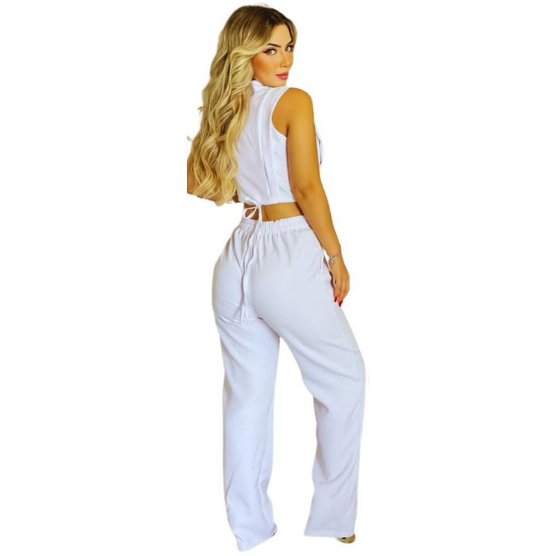 Conjunto Feminino Alfaiataria  Calça e Cropped Tendência - Bs Multimarcas
