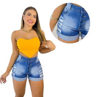 Short Feminino Jeans Cintura Alta e Levanta Bumbum - Bs Multimarcas