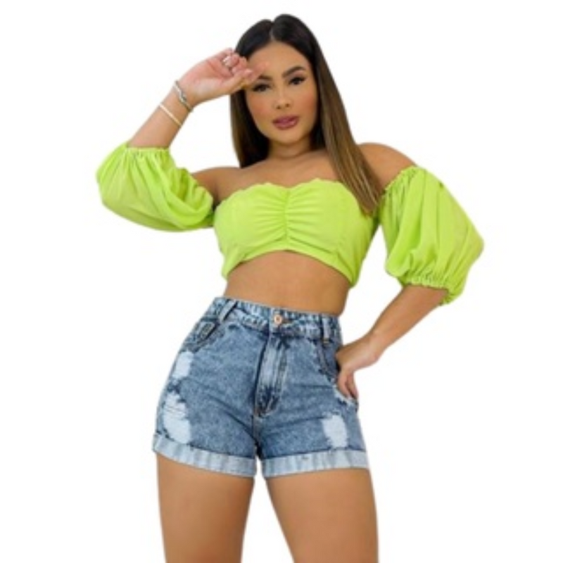 Short Feminino Jeans Short Curto Jeans Cós Alto - Bs Multimarcas