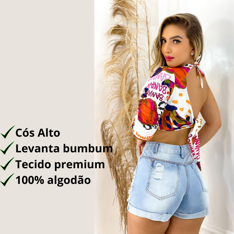 Short Jeans Feminino Cintura Alta e Levanta Bumbum - Bs Multimarcas
