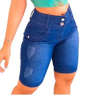 Short Jeans Feminino Comprido Cintura Alta Levanta Bumbum - Bs Multimarcas