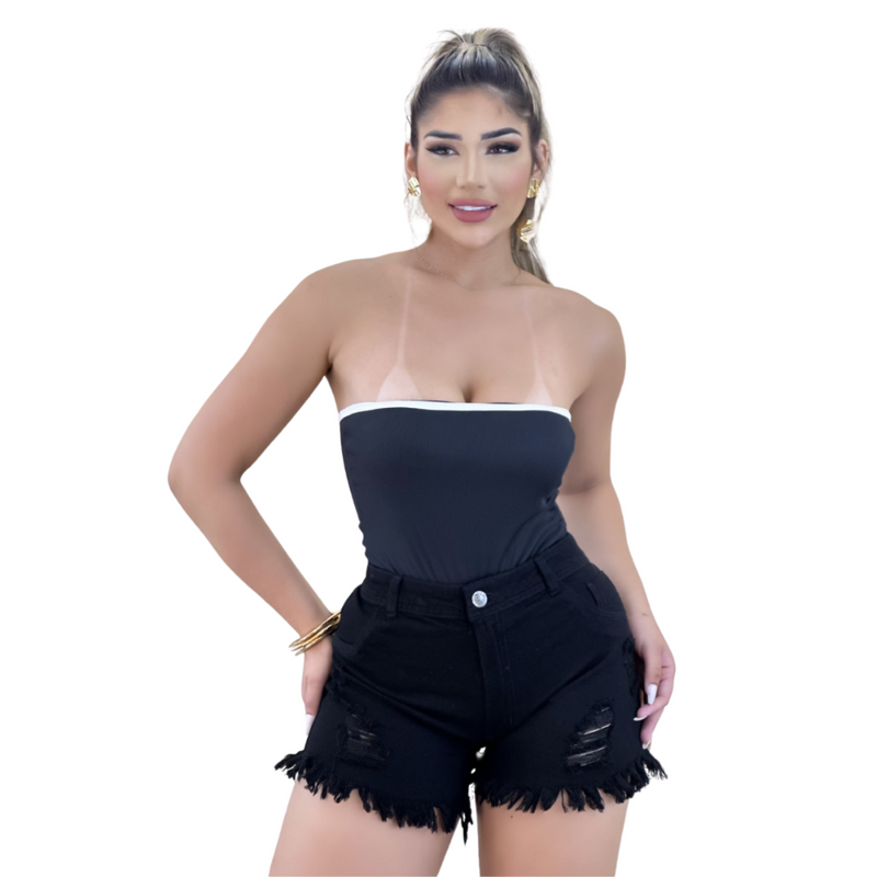 Short Jeans Feminino Destroyed Comfort Preto - Bs Multimarcas