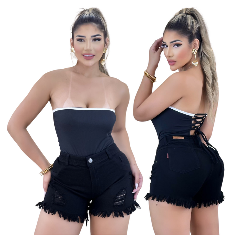 Short Jeans Feminino Destroyed Comfort Preto - Bs Multimarcas