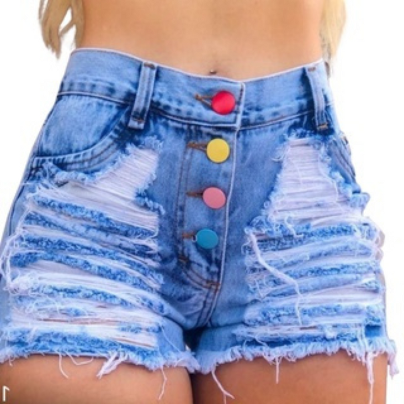 Short Jeans Feminino Destroyed Premium Cós Alto Levanta Bumbum - Bs Multimarcas