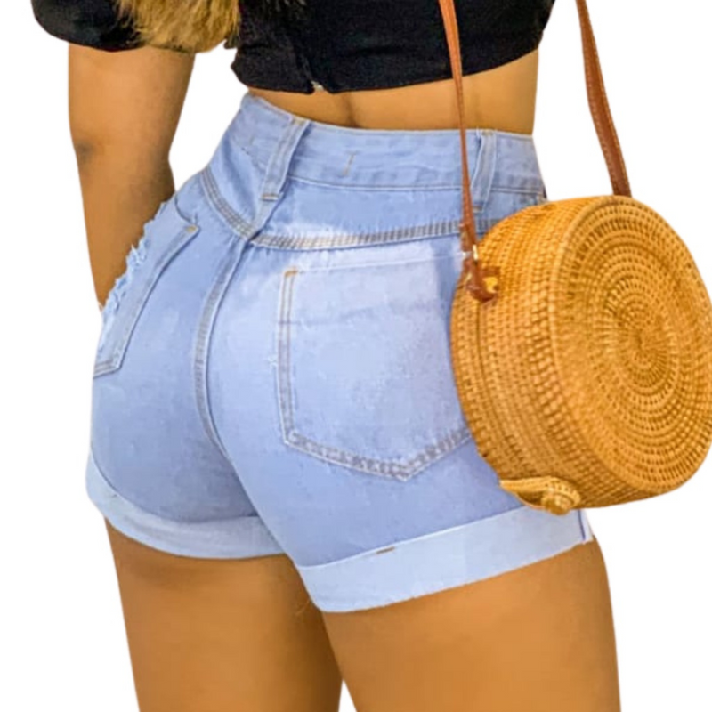Short Jeans Feminino Levanta Bumbum Cintura Alta Detonado - Bs Multimarcas