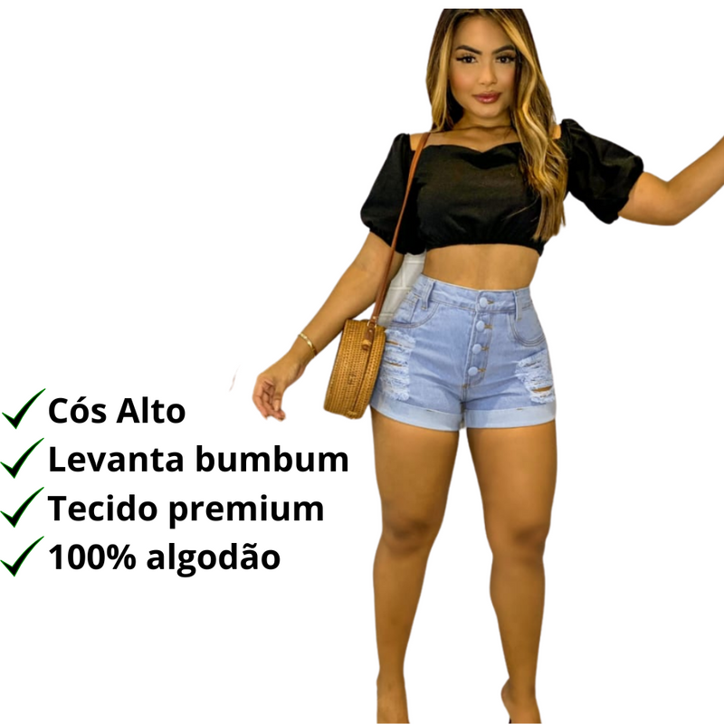 Short Jeans Feminino Levanta Bumbum Cintura Alta Detonado - Bs Multimarcas