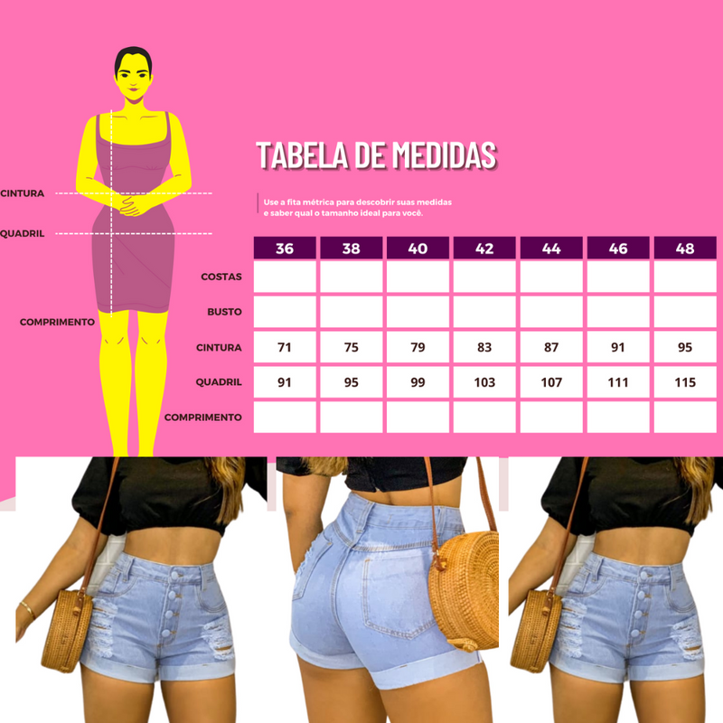 Short Jeans Feminino Levanta Bumbum Cintura Alta Detonado - Bs Multimarcas
