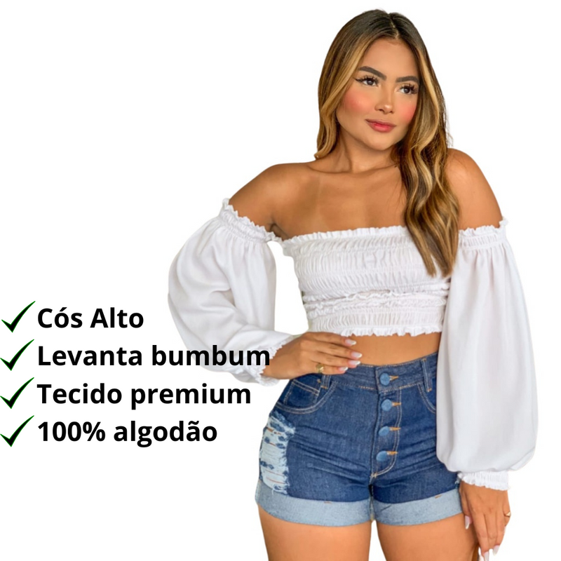Short Jeans Feminino Levanta Bumbum Destroyed Cintura Alta - Bs Multimarcas