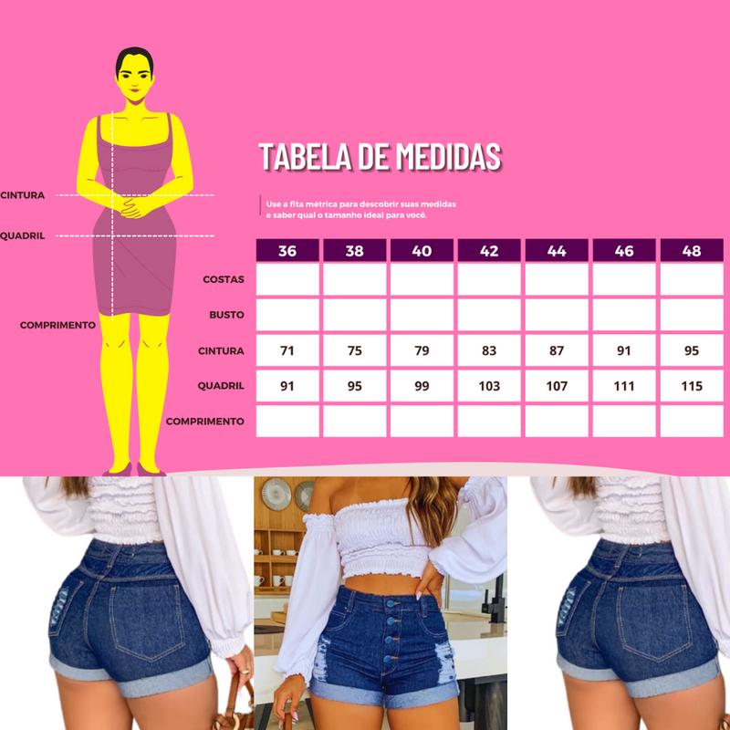 Short Jeans Feminino Levanta Bumbum Destroyed Cintura Alta - Bs Multimarcas