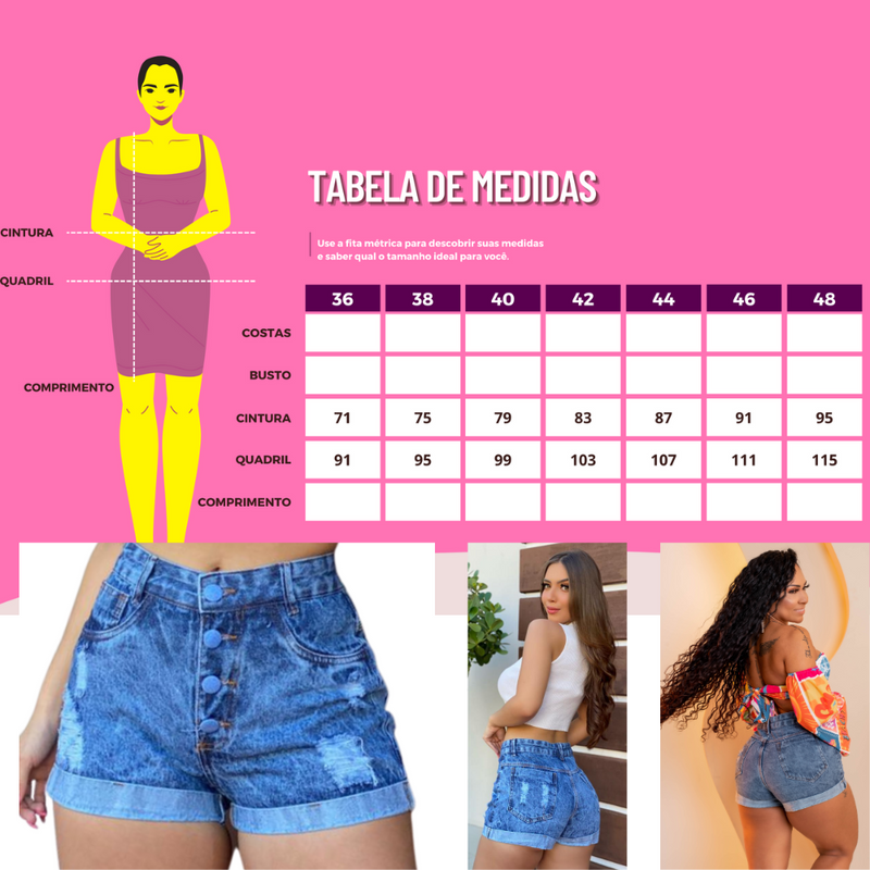 Short Jeans Hot Pants Feminino Cintura Alta Levanta Bumbum - Bs Multimarcas