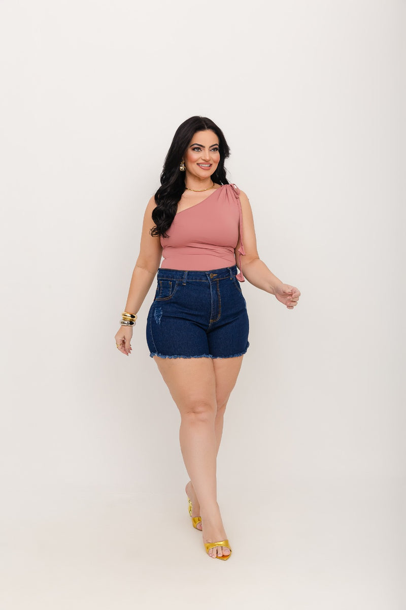 Short Jeans Plus Size Cintura Alta Destroyed