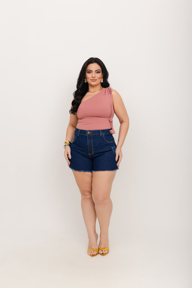 Short Jeans Plus Size Cintura Alta Destroyed