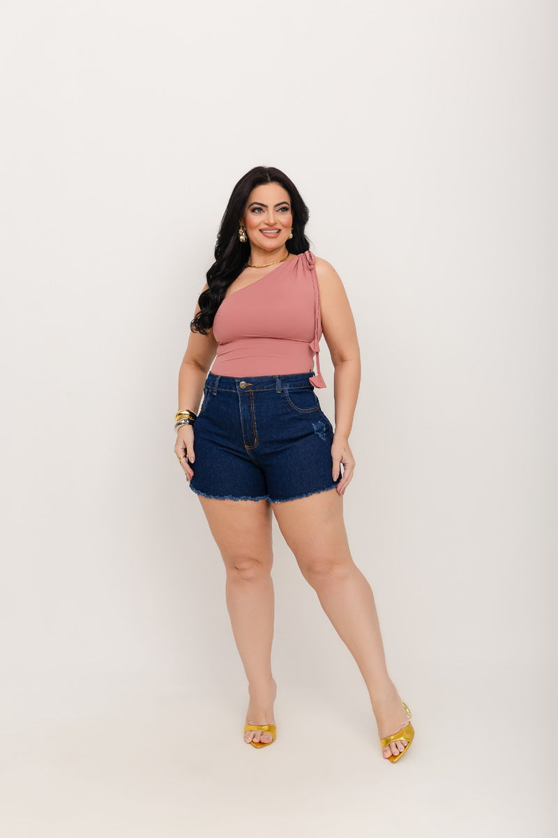 Short Jeans Plus Size Cintura Alta Destroyed