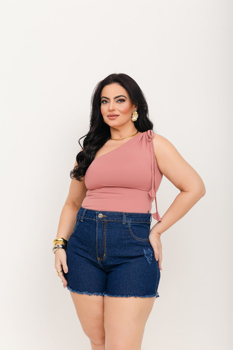 Short Jeans Plus Size Cintura Alta Destroyed