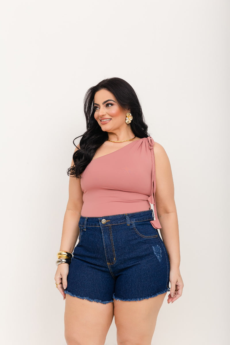 Short Jeans Plus Size Cintura Alta Destroyed